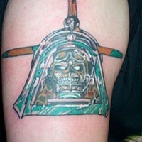 Skull on battle plane coloured tattoo