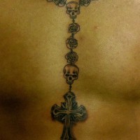 Skulls and roses on rosary beads tattoo