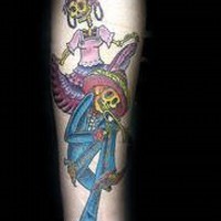 Sugar skeleton pair coloured tattoo
