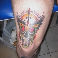 Colourful evil owl skull tattoo