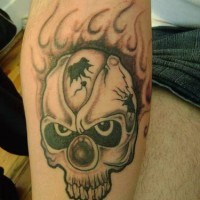 Black flaming skull tattoo