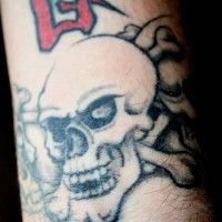 Skull with crossbones tattoo on wrist