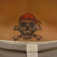 Pirate skull lower back tattoo