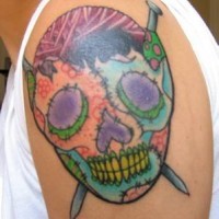 Sugar skull as sewing kit tattoo