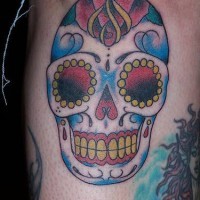 Sugar skull with rose tattoo