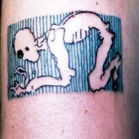 Surreal skeleton and blue lines tattoo
