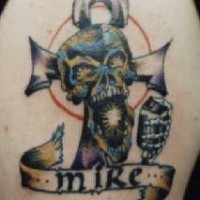 Skull with beer and celtic cross  tattoo