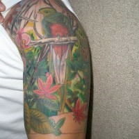 Tatuaje en color el papagayo en la jungla