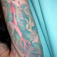 Deep sea creatures sleeve tattoo