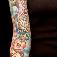 Cartoon themed full sleeve tattoo
