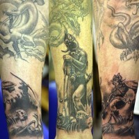 Middle age warrior sleeve tattoo