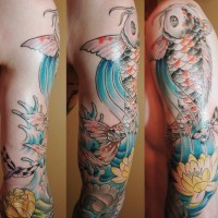 Majestic koi fish sleeve tattoo