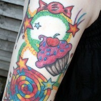 Colourful candies sleeve tattoo