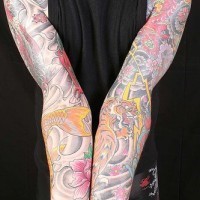 Asian themed full sleeve tattoo