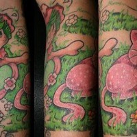 Gato estilo dibujo animado tatuaje en color