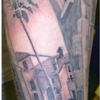 Tropical city view Sleeve tattoo