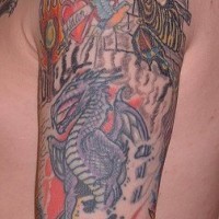 Dragon and castles sleeve tattoo