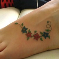 Coloured flower tracery tattoo on foot