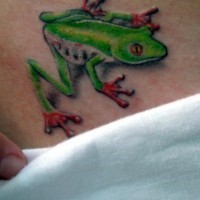 Small realistic green frog tattoo