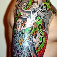 Asian style green snake tattoo