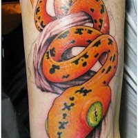 Tatuaggio realistico sul braccio il serpente arancio lucido