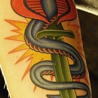 Tatuaggio surrealistico il serpente attorno del coltello