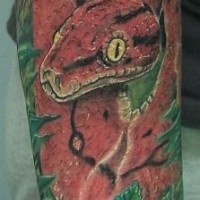 Realistic red snake with flower tattoo