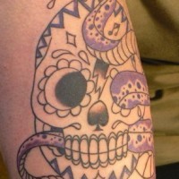 Tatuaggio classico sul braccio il serpente viola & il teschio