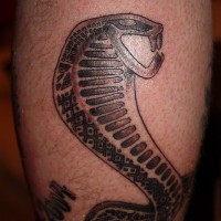 Tatuaggio carino sulla gamba il serpente con la bocca spalancata