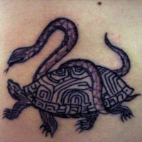 Snake riding turtle tattoo