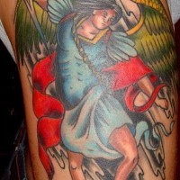 Saint michael in wrath colourful tattoo