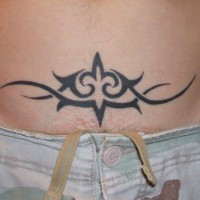 Stomach tattoo, black, curled, styled  pattern
