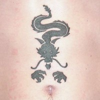 Stomach tattoo, black, scary monster, wolf, attacking