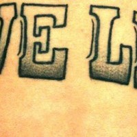 Stomach tattoo, love life,big letters  styled  inscription