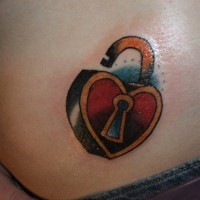 Stomach tattoo,catching heart-lock, opened