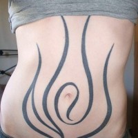 Stomach tattoo, tall, black grass around  the navel