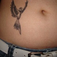 Stomach tattoo , black and white, beautiful flying bird