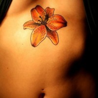 Stomach tattoo, beautiful, orange orchid