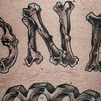 Stomach tattoo, bonez, inscription of bones