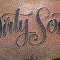 Stomach tattoo, dirty south, inscription in stars