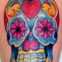 Crystal sugar skull tattoo in colour