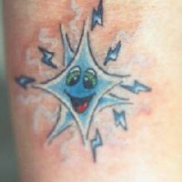 Blue cartoonish star tattoo
