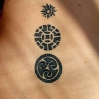 Black ink sun symbols tattoo