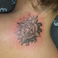 Sun and moon symbol tattoo on back