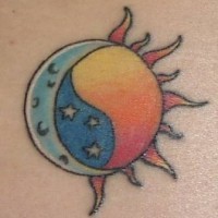 Coloured moon and sun tattoo