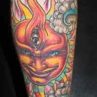 Humanized colourful sun tattoo