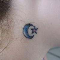 Sun and moon tattoo behind ear