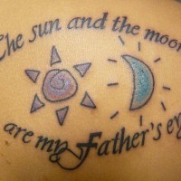 Sun and moon with writings  tattoo