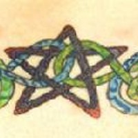 Pentagram with snake tracery tattoo