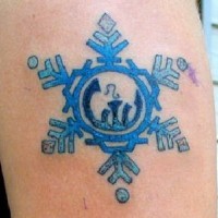 Planet symbols in snowflake tattoo